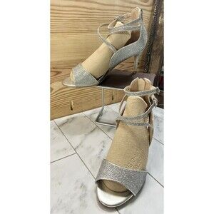 Women’s Heels Silver Sparkle Glam Mob Wife Sz 7.5